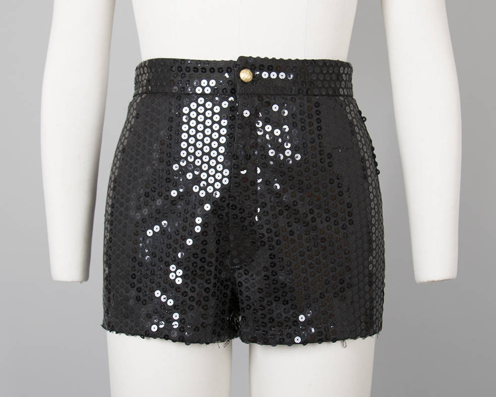 Vintage 1990s Shorts | 90s GUESS Black Sequin Booty Shorts Holiday Party Short Shorts Disco Hot Pants (small)