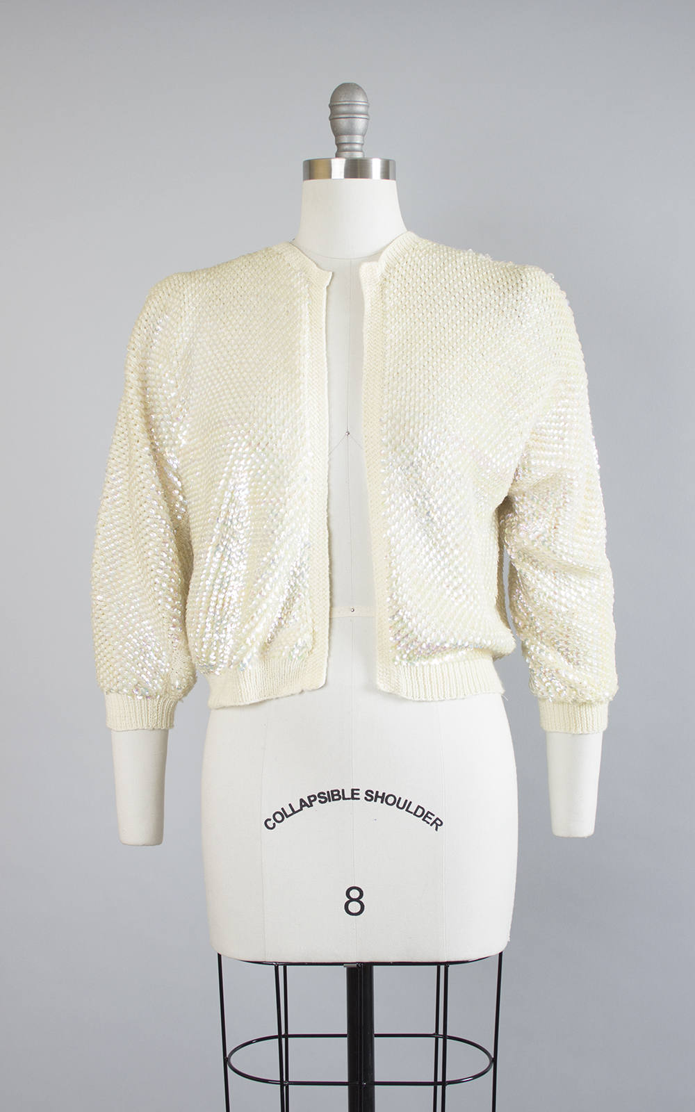 Vintage 1950s 1960s Cardigan | 50s 60s Fully Sequined Knit Wool Cream Cropped Sparkly Sequin Sweater Top (medium/large)