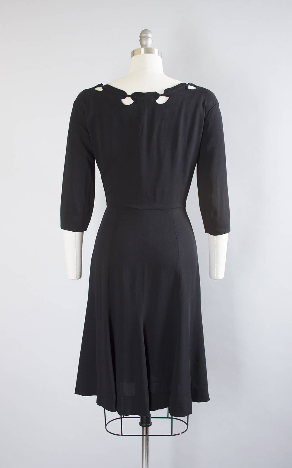 cocktail dress 1940s FINAL SALE || 1940s Laced Cutout Neckline Black Rayon Cocktail Dress