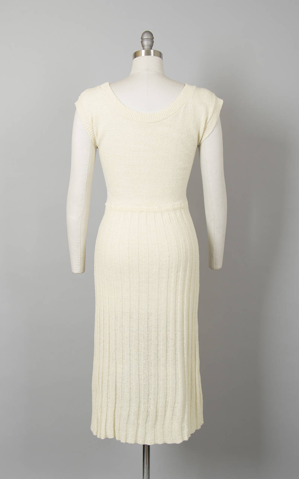 Vintage 1950s Dress | 50s Knit Wiggle Dress Soutache Beaded Rhinestone Cream Sweater Dress (small/medium)