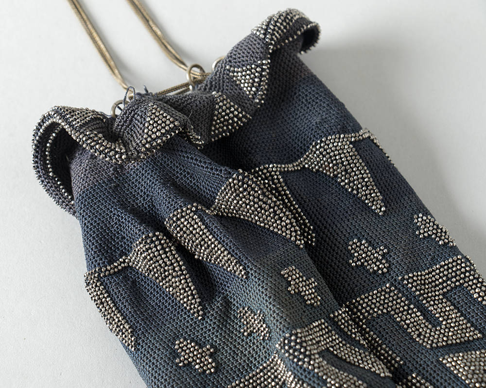 Antique Victorian Handbag | 1900s 1910s 1920s Micro Beaded Reticule French Cut Steel Silver Crochet Fringe Drawstring Pouch Flapper Purse