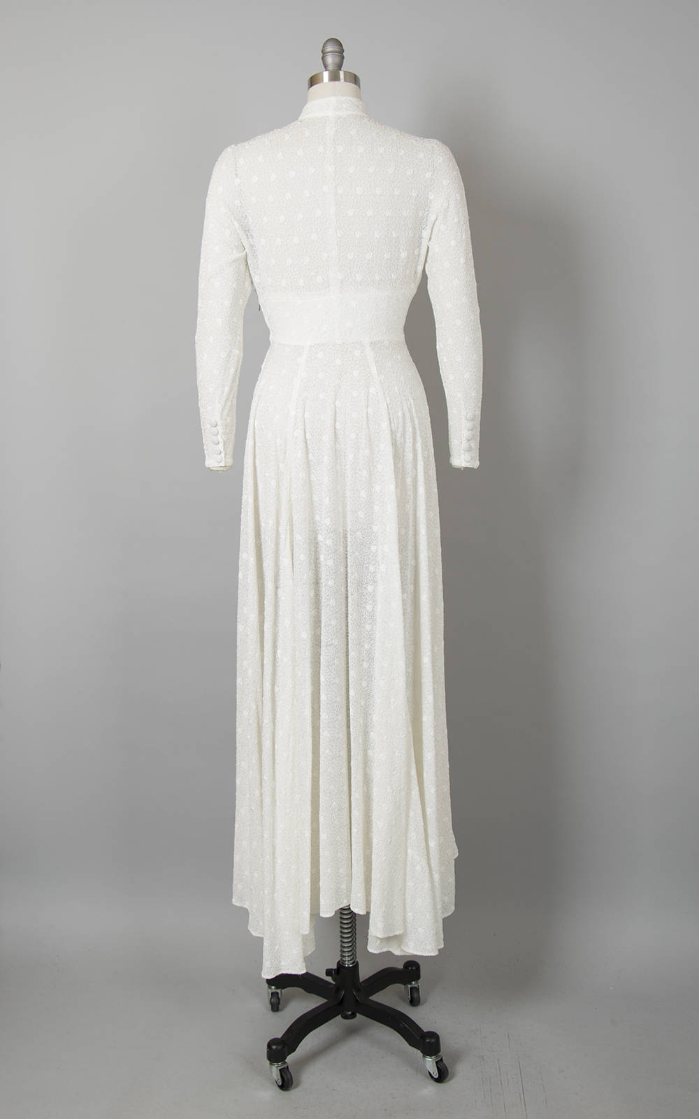 Vintage 1930s 1940s Wedding Dress 30s 40s Sheer White Chiffon Soutache Heart Embroidered Full Length Long Sleeve Bridal Gown (small/medium)