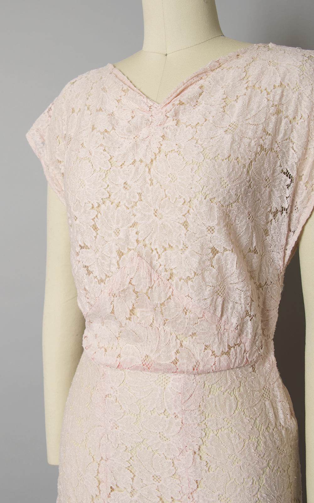 Vintage 1930s Gown | 30s Sheer Cotton Lace Light Pink Full Length Wedding Bridesmaid Tea Dress (small)