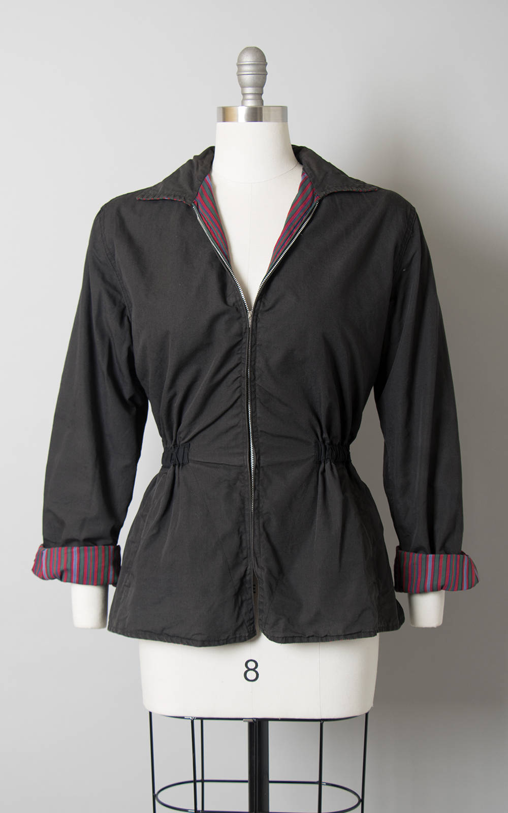 Vintage 1940s 1950s Jacket | 40s 50s WHITE STAG Reversible Ski Jacket Striped Red Black Sportswear Coat (small/medium)