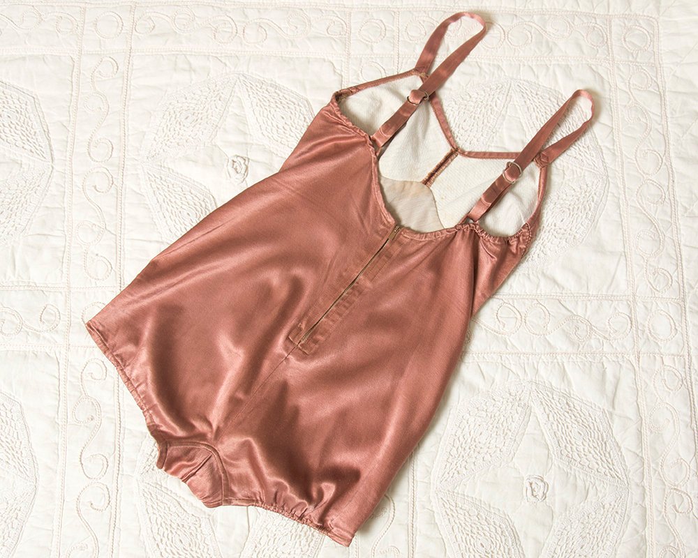 Vintage 1940s Swimsuit | 40s Copper Satin One Piece Pinup Bombshell Bathing Suit (small/medium)
