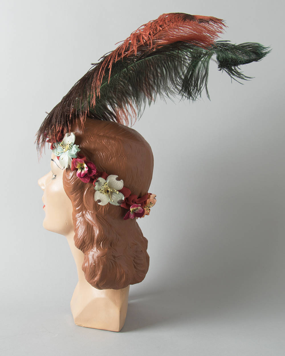 Handmade 1920s Style Headdress | 20s Inspired Ostrich Feather Floral Headband Vintage Millinery Flowers Headpiece