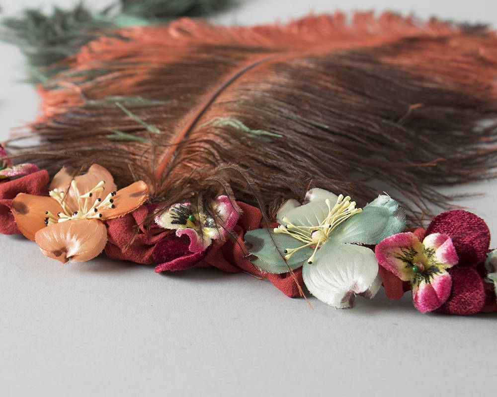 Handmade 1920s Style Headdress | 20s Inspired Ostrich Feather Floral Headband Vintage Millinery Flowers Headpiece