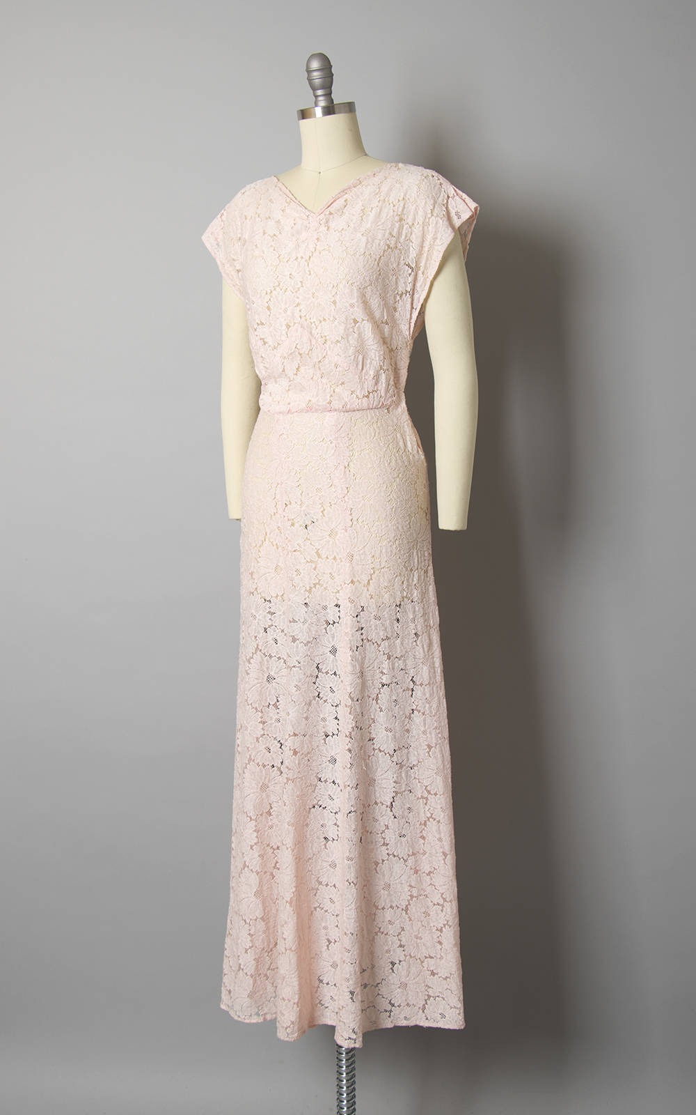 1930s Light Pink Cotton Lace Sheer Maxi Gown | small Birthday Life Vintage 1930s Light Pink Cotton Lace Sheer Maxi Gown | small Birthday Life Vintage