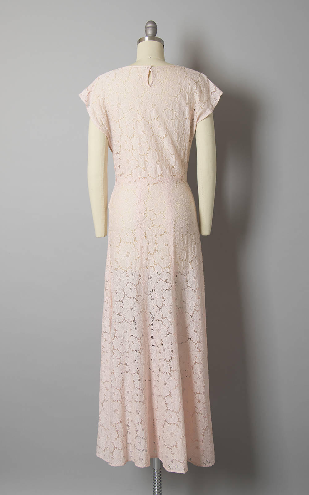 1930s Light Pink Cotton Lace Sheer Maxi Gown | small Birthday Life Vintage 1930s Light Pink Cotton Lace Sheer Maxi Gown | small Birthday Life Vintage