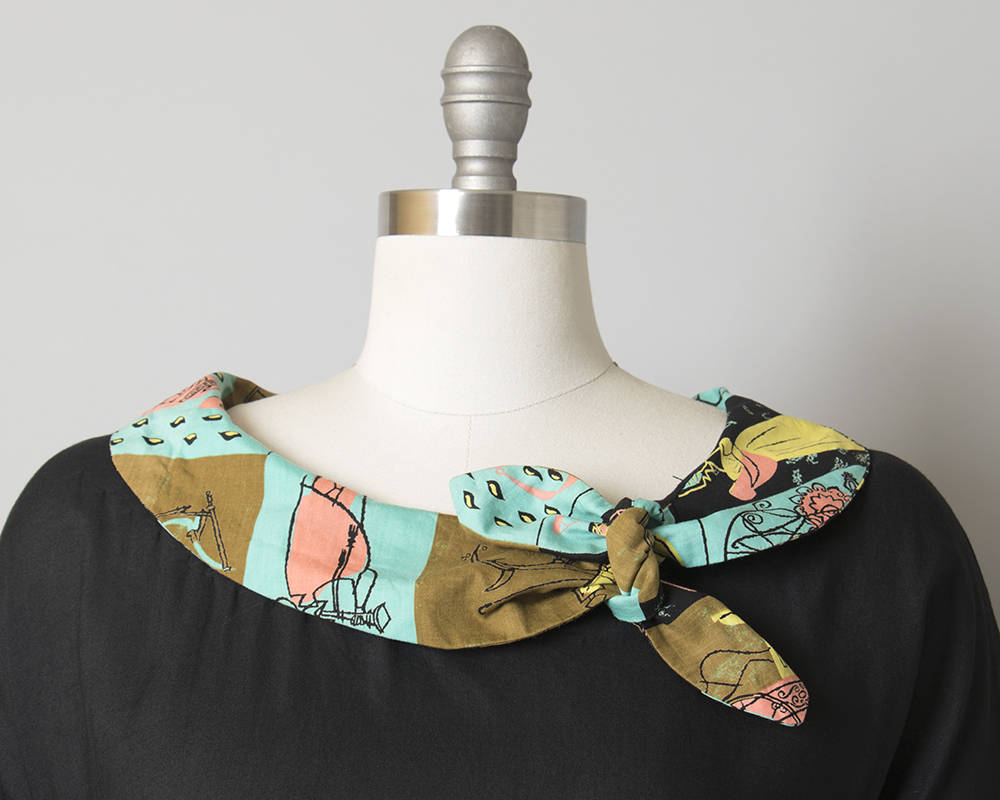 Vintage 1950s Top | 50s AAA &quot;Hooks and Ladders&quot; Novelty Print Blouse Black Cotton Rayon Shirt (medium)