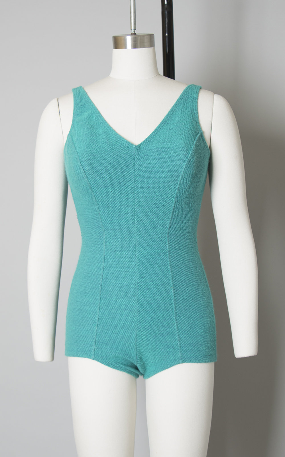 Vintage 1960s Swimsuit | 60s JANTZEN Aqua Teal Knit One Piece Open Back Bathing Suit (small/medium)