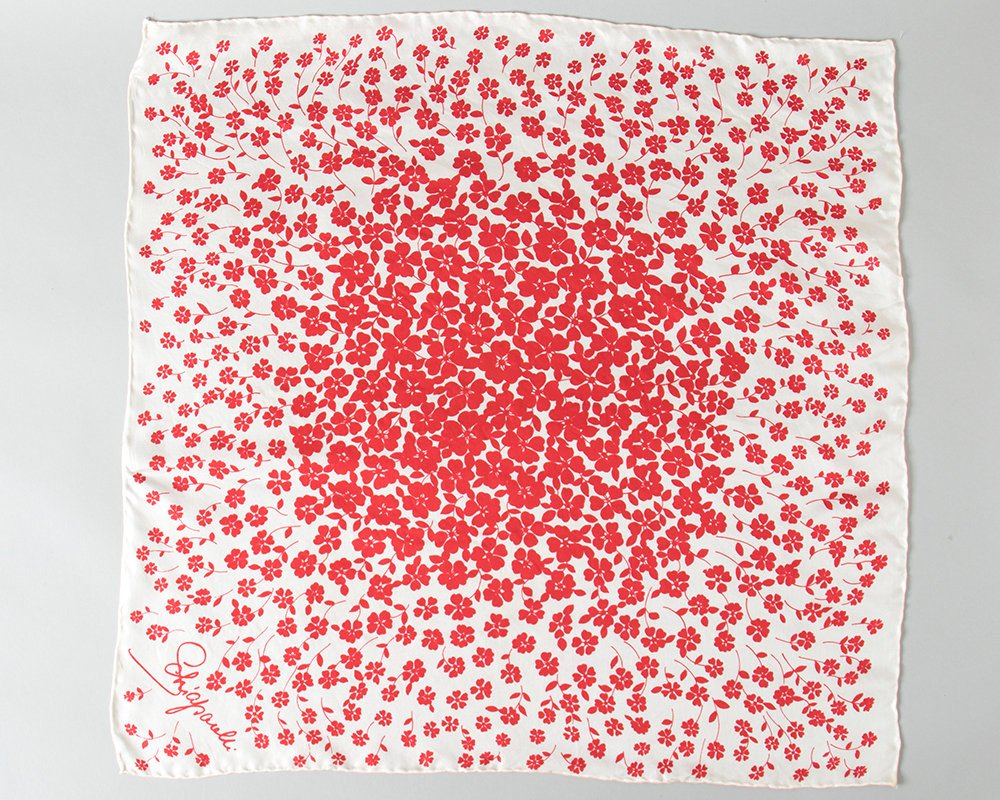 Vintage 1960s Scarf | 60s SCHIAPARELLI Floral Print Silk White Red Large Square Scarf Designer Signed