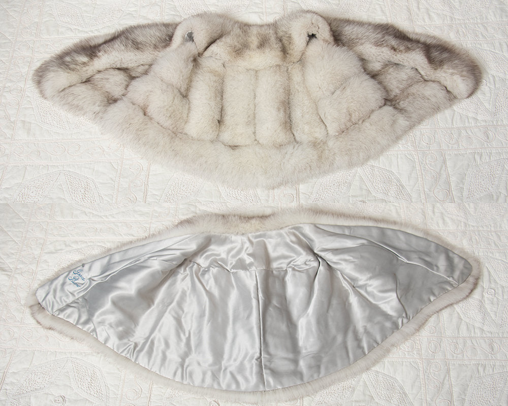 Vintage 1950s Fur Stole | 50s Fox Fur Wrap Cream White Grey Bridal Wedding Evening Stole w/ Pockets (medium/large)