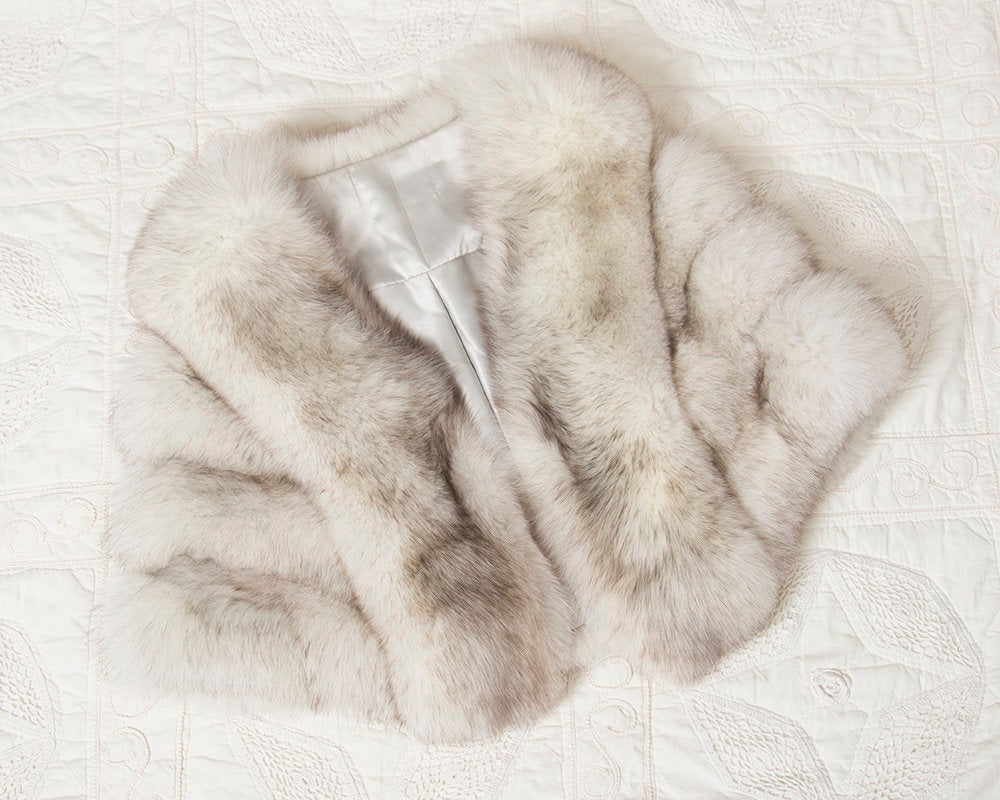 Vintage 1950s Fur Stole | 50s Fox Fur Wrap Cream White Grey Bridal Wedding Evening Stole w/ Pockets (medium/large)