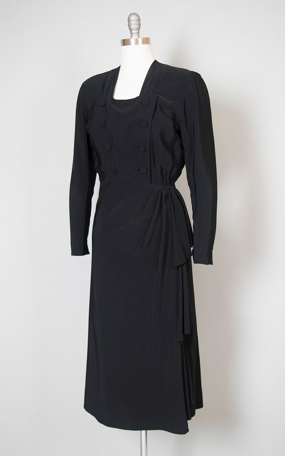 $65 DRESS SALE /// 1940s Black Rayon Double Breasted Draped Evening Dr Birthday Life Vintage $65 DRESS SALE /// 1940s Black Rayon Double Breasted Draped Evening Dr Birthday Life Vintage