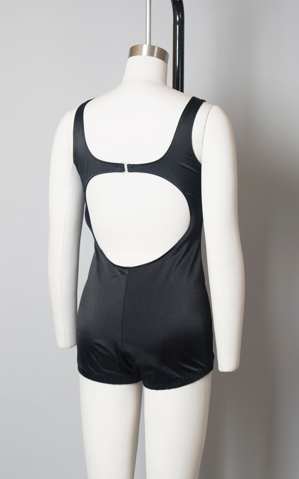 Vintage 1970s Swimsuit | 70s Black Button Up Open Back One Piece Minimalist Bathing Suit (small/medium)