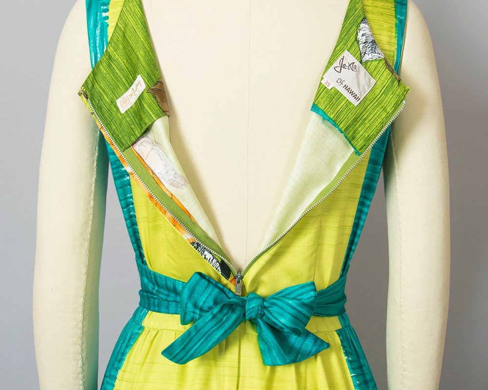 Vintage 1960s Dress | 60s Hawaiian Rose Floral Cotton Sundress Tiki Lime Green Teal Ombré Color Block Maxi Wiggle Day Dress (small)