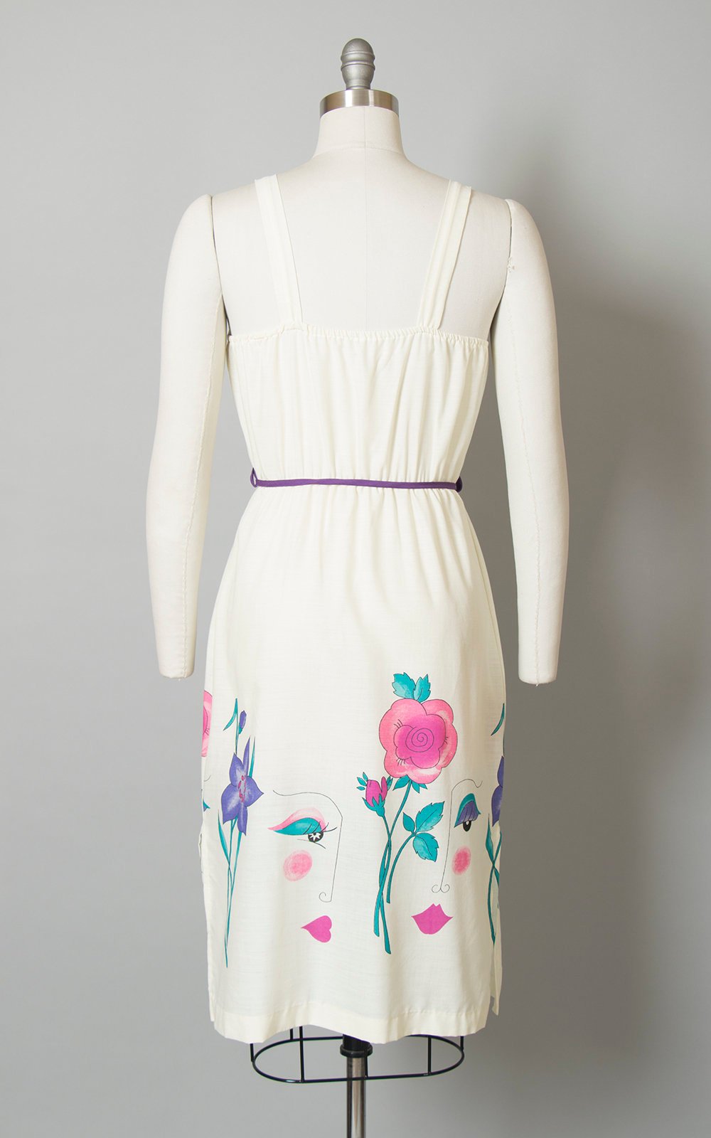 Vintage 1970s 1980s Dress Set | 70s 80s Avant-Garde Novelty Print Floral Cream Cotton Sundress Bolero 2 Piece Matching Set (xs/small)