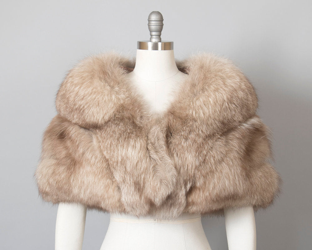 Vintage 1950s Fur Wrap | 50s Fox Fur Stole Grey Brown Fox Fur Bridal Wedding Evening Shrug (small/medium)