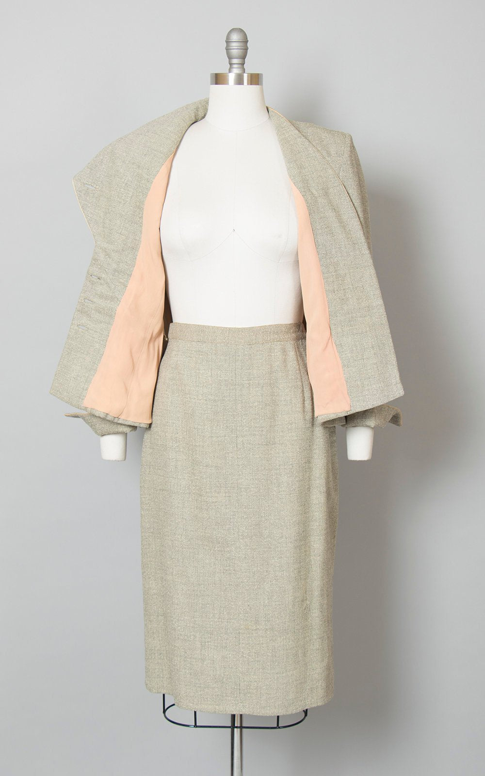 Vintage 1950s Suit | 50s LILLI ANN Grey Flecked Nubby Wool Asymmetrical Tailored 2 Piece Blazer Skirt Suit (small/medium)