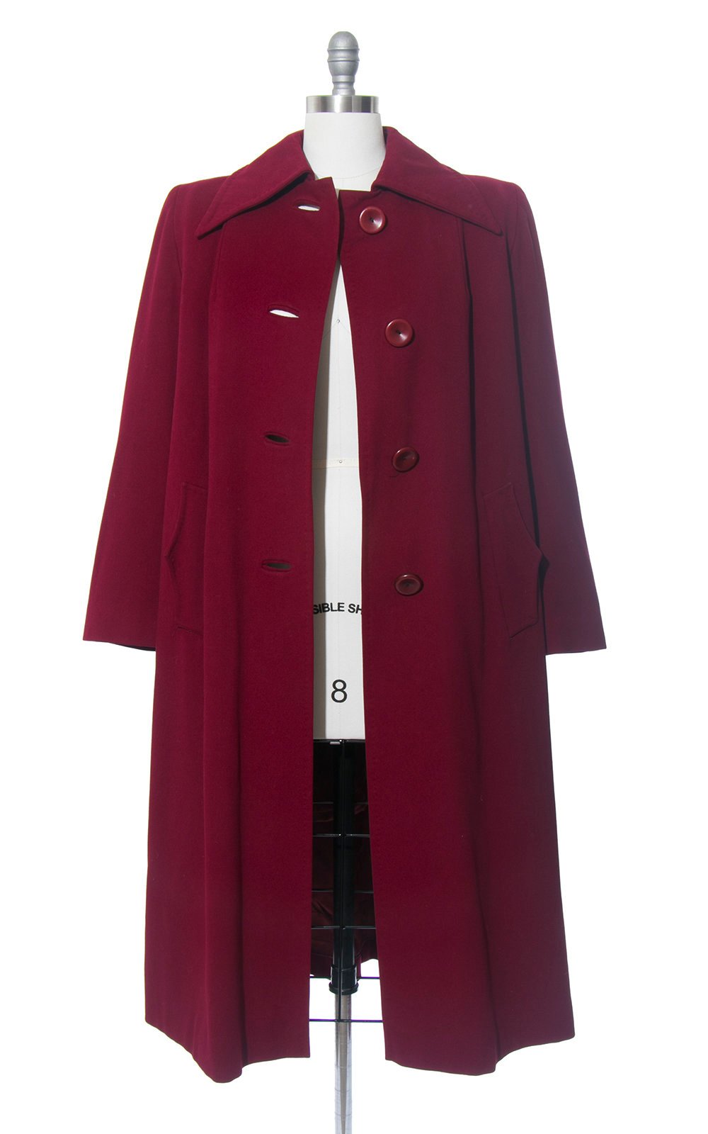 Vintage 1940s Coat | 40s Burgundy Wool Twill Coat Removable Wool Liner Long Warm Winter Coat (medium/large)