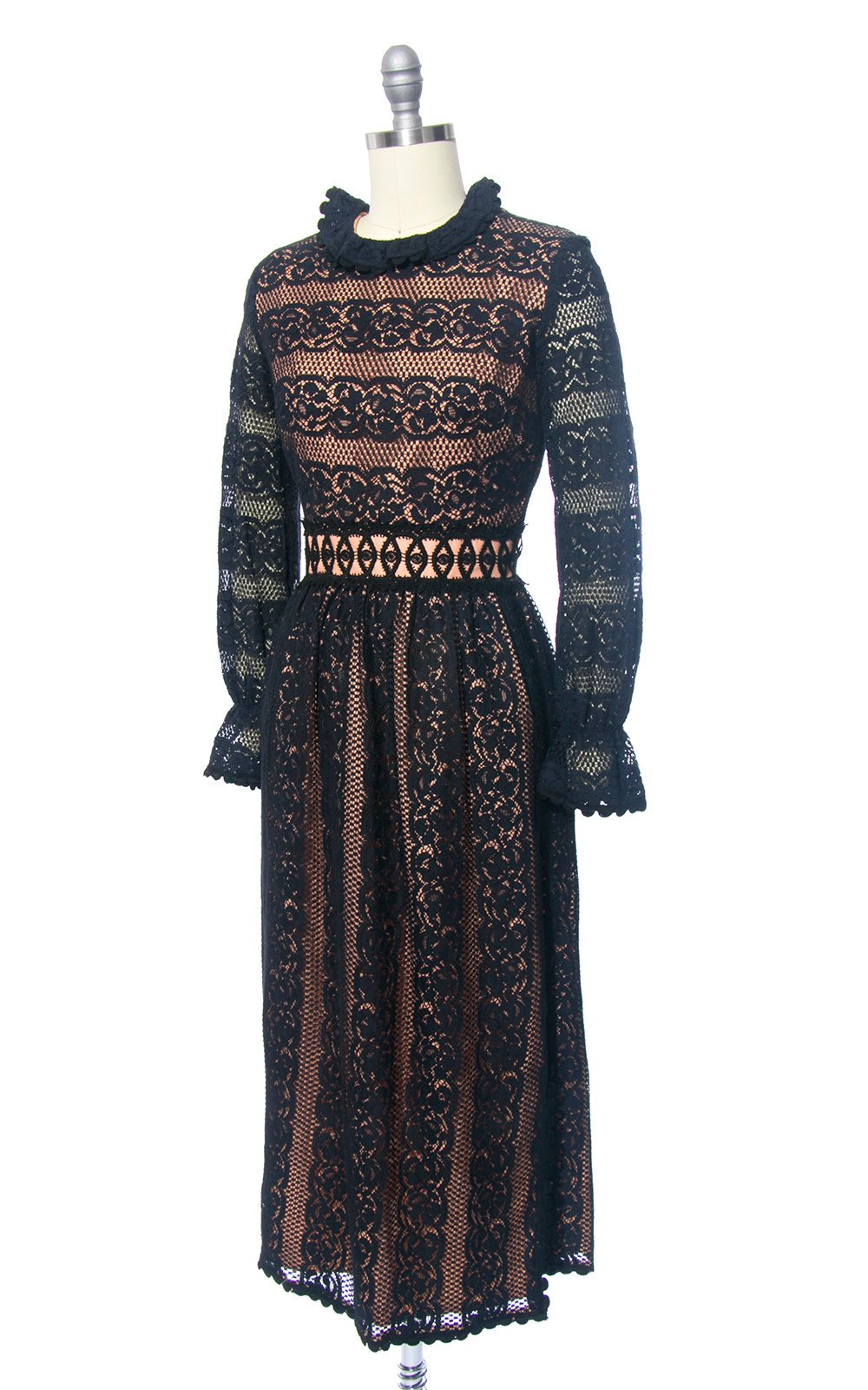 black lace nude illusion dress Long Sleeveless All Over Illusion Lace Dress