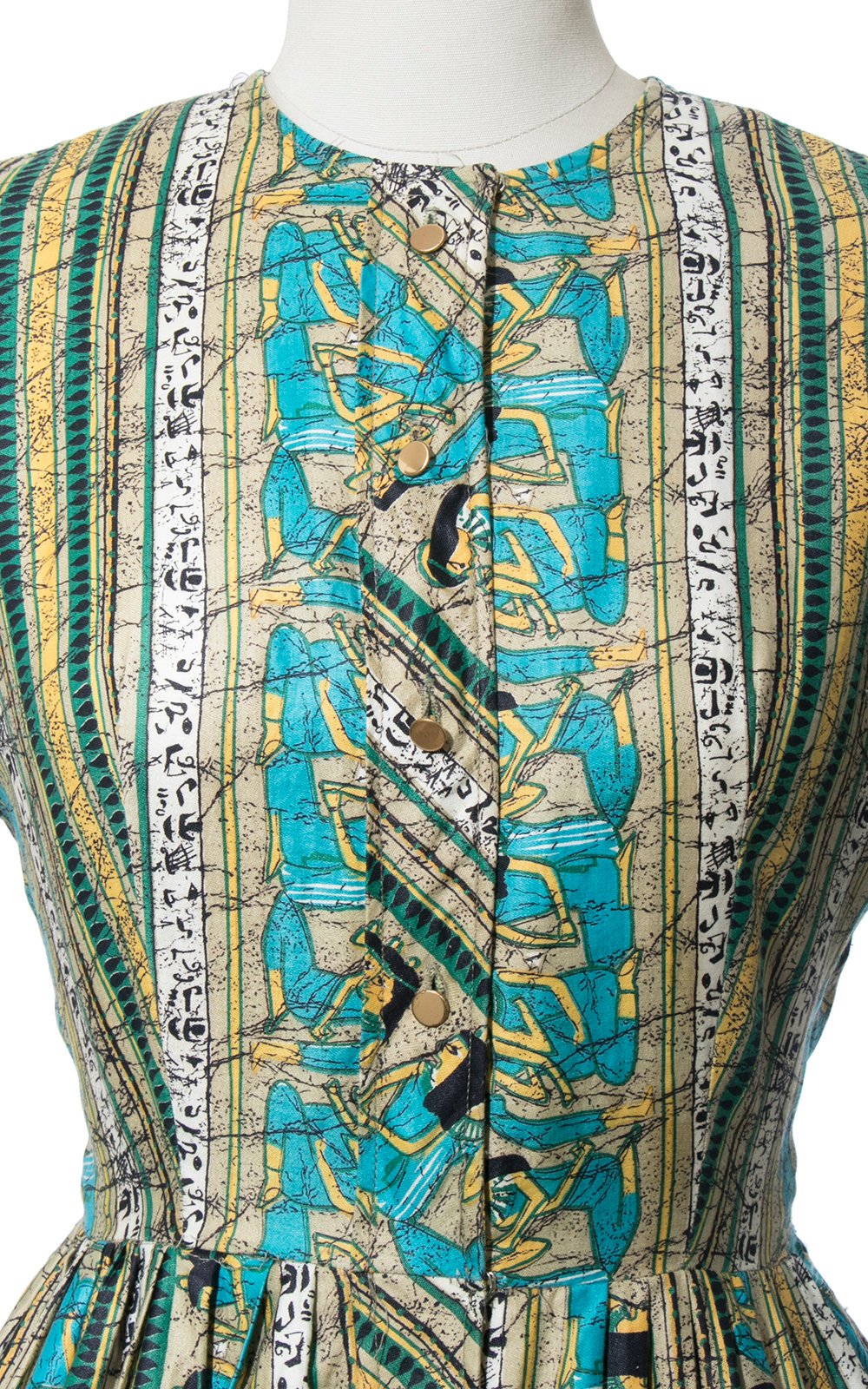 Vintage 1950s 1960s Dress | 50s 60s Egyptian Novelty Print Cotton Shirt Dress Full Skirt Shirtwaist Day Dress (medium/large)