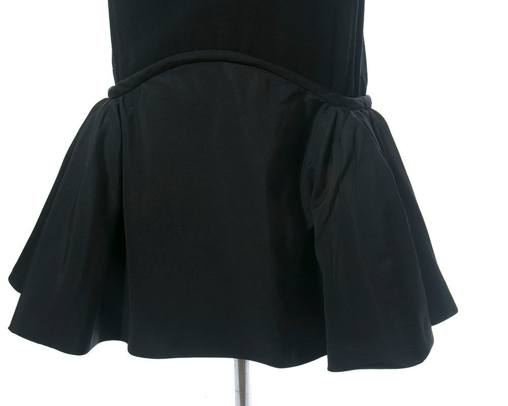 Vintage 1950s Dress | 50s PAULINE TRIGÉRE Black Wool Taffeta Mermaid Flounce Hem Open Back Bombshell Designer Cocktail Party Gown (medium)