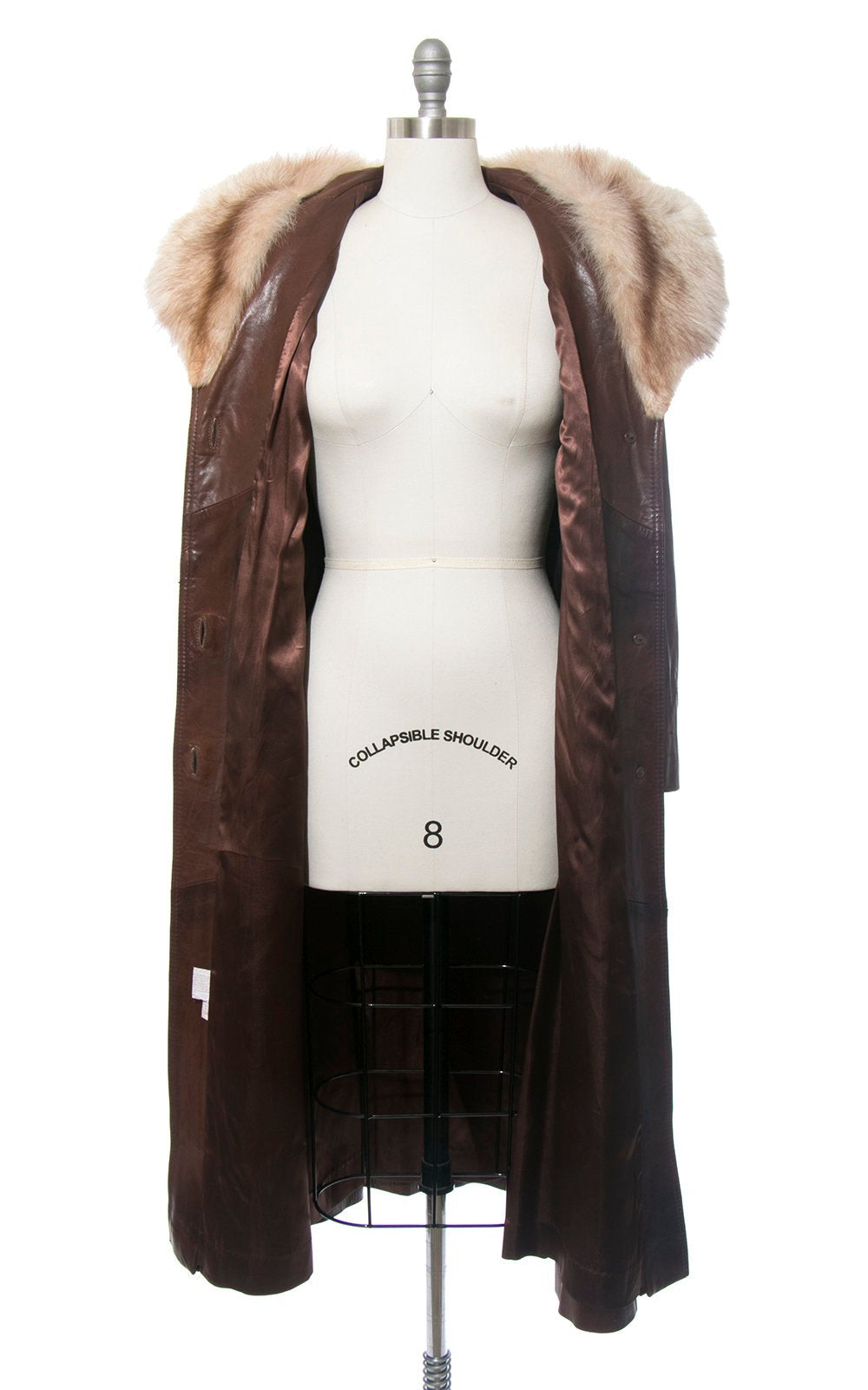Vintage 1970s Coat | 70s Fox Fur Collar Buttery Brown Leather Belted Princess Coat (medium)