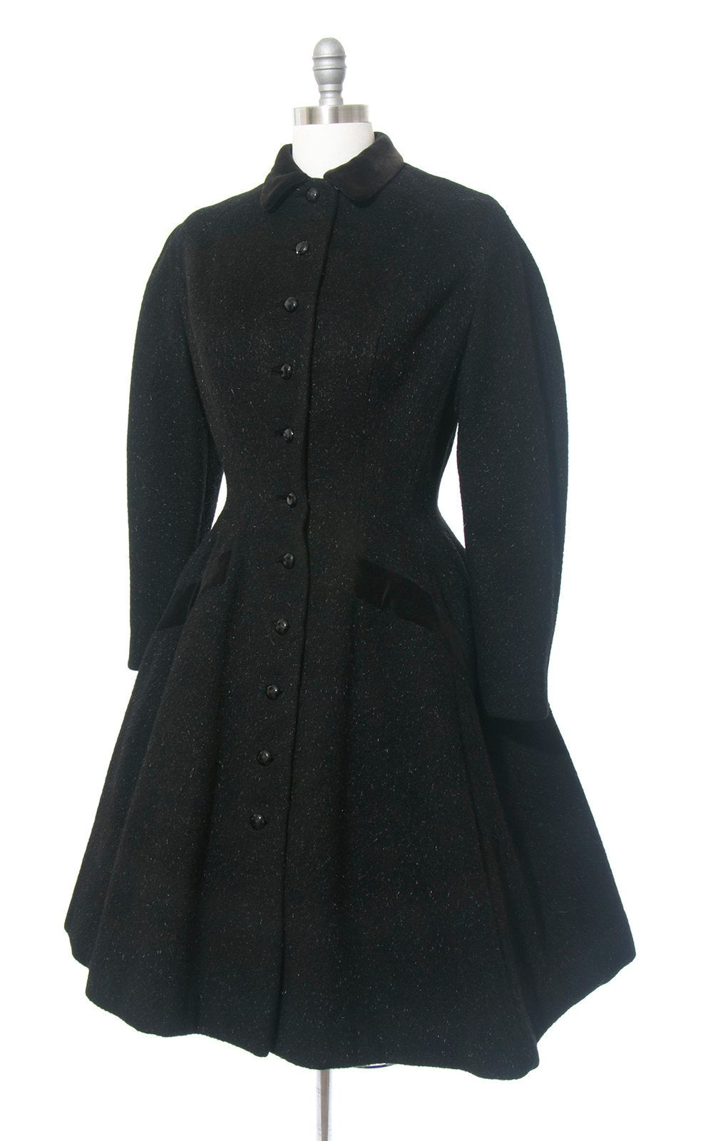 1950s Lilli Ann Black Wool Mohair Princess Coat | medium