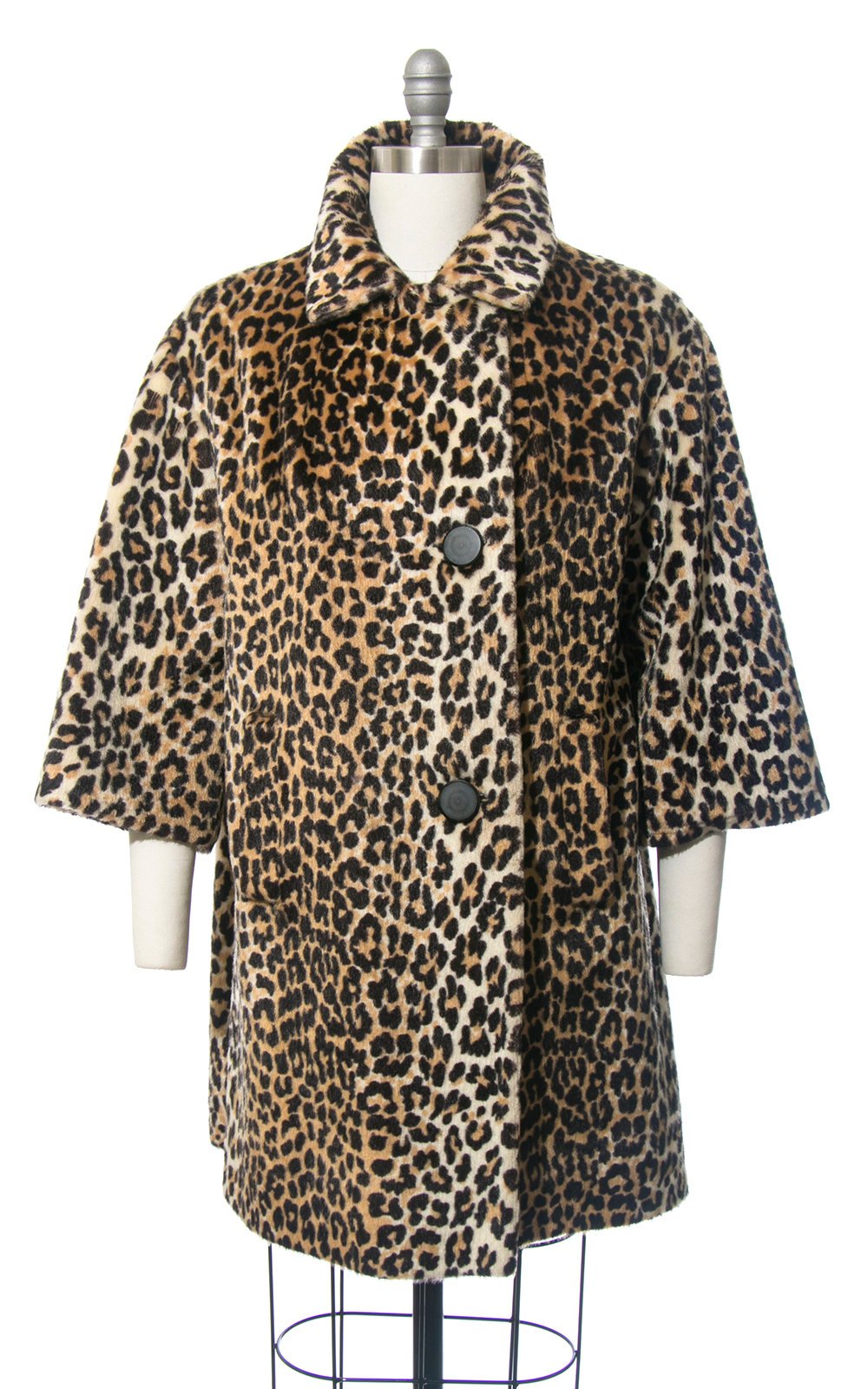 Vintage 1960s Coat | 60s Leopard Print Faux Fur Plush Animal Print Winter Swing Coat (medium/large)
