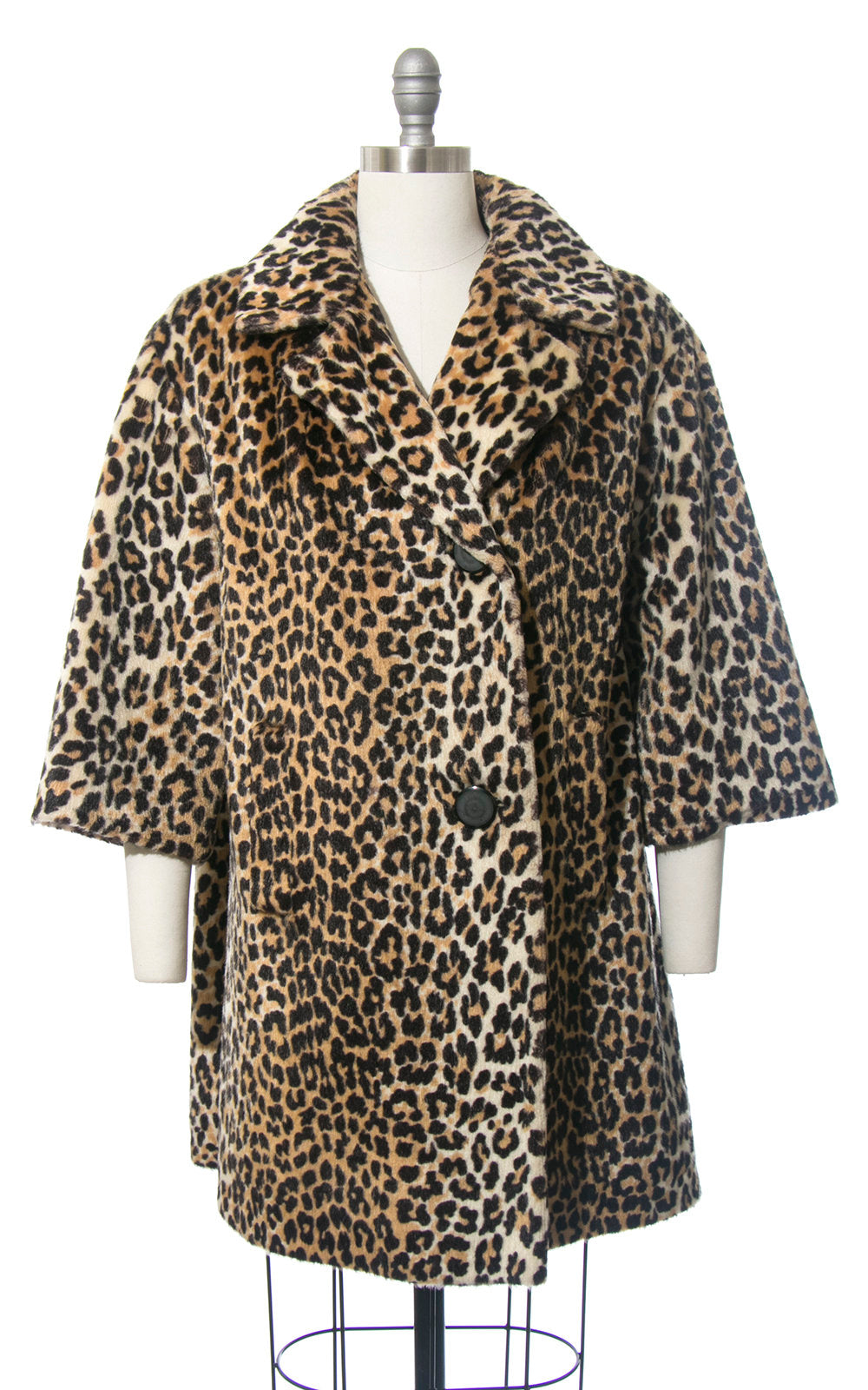 Vintage 1960s Coat | 60s Leopard Print Faux Fur Plush Animal Print Winter Swing Coat (medium/large)