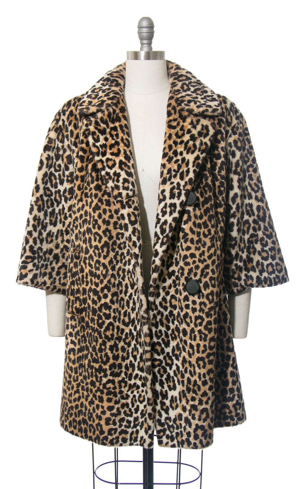 Vintage 1960s Coat | 60s Leopard Print Faux Fur Plush Animal Print Winter Swing Coat (medium/large)