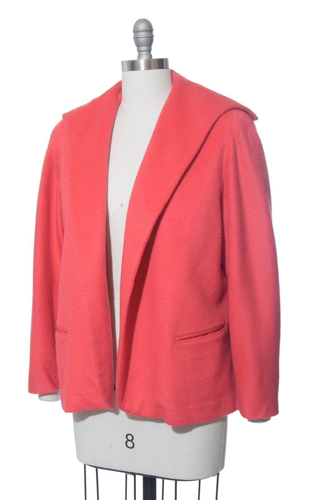 Vintage 1960s Swing Coat | 60s Hot Pink Salmon Wool Short Shawl Collar Jacket (medium)