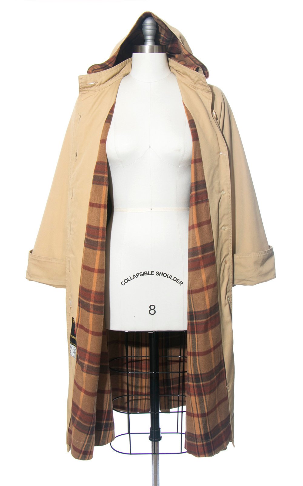 Vintage 1970s Trench Coat | 70s Hooded Plaid Flannel Lined Tan Camel Belted Rain Jacket (medium)