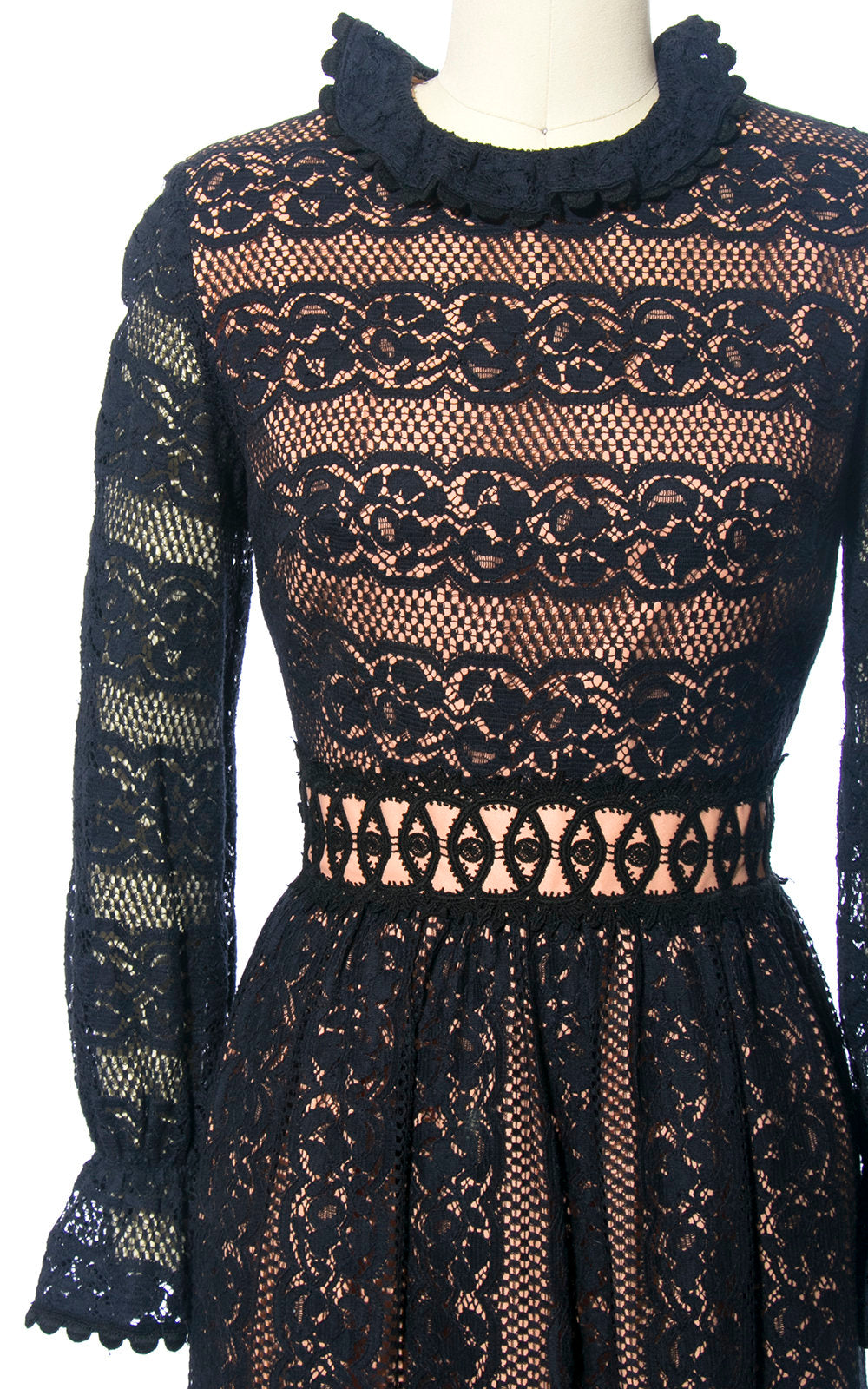 1960s Nude Illusion Lace Ruffled Dress | small Birthday Life Vintage 1960s Nude Illusion Lace Ruffled Dress | small Birthday Life Vintage