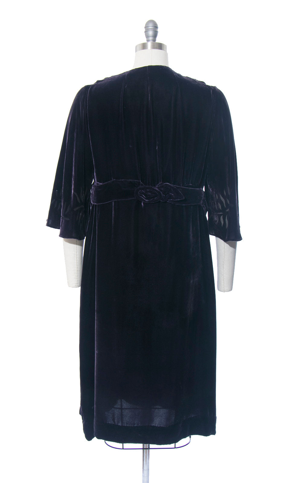 Vintage 1930s Dress | 30s Silk Velvet Sheer Leaf Burnout Dramatic Butterfly Sleeve Dark Blue Purple Formal Evening Gown (medium/large)