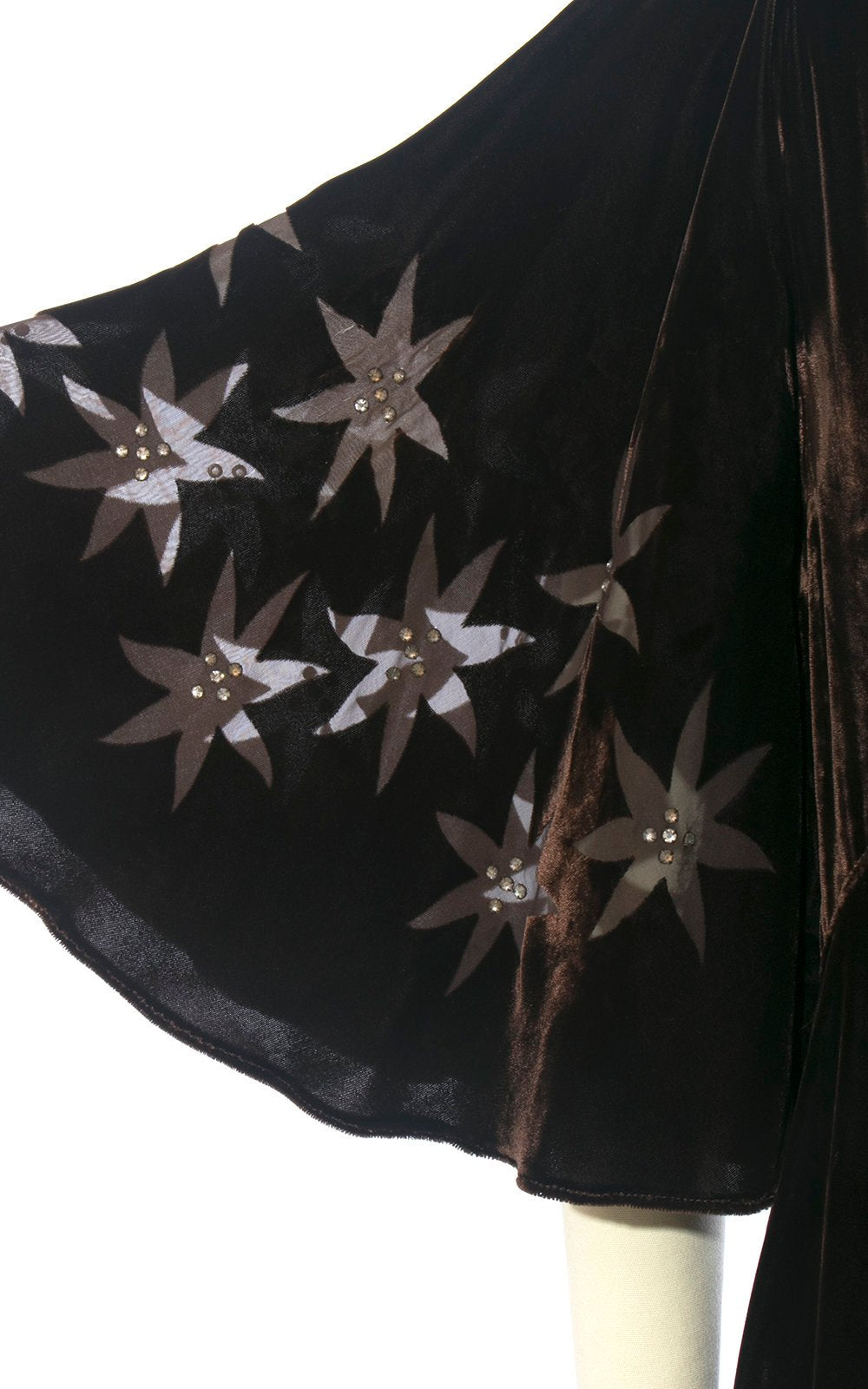 1930s Rhinestone Star Burnout Butterfly Sleeve Brown Silk Velvet Dress Birthday Life Vintage 1930s Rhinestone Star Burnout Butterfly Sleeve Brown Silk Velvet Dress Birthday Life Vintage