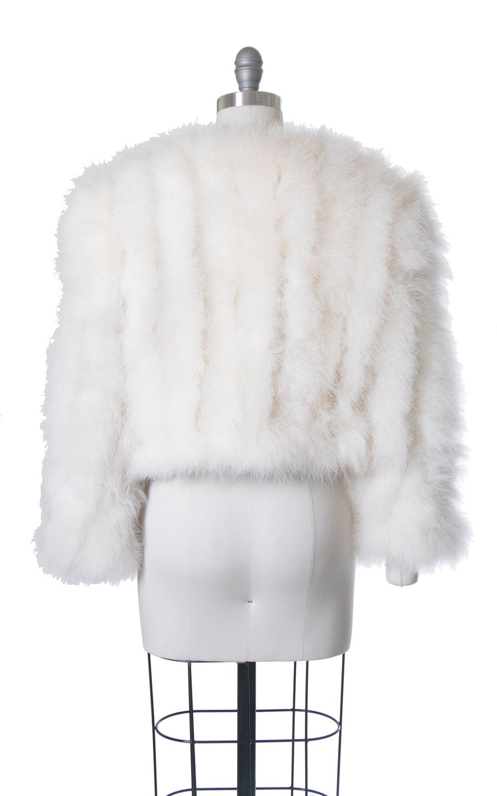 Vintage 1970s Jacket | 70s White Marabou Feather Cropped Bolero Glam Bridal Party Coat (medium)