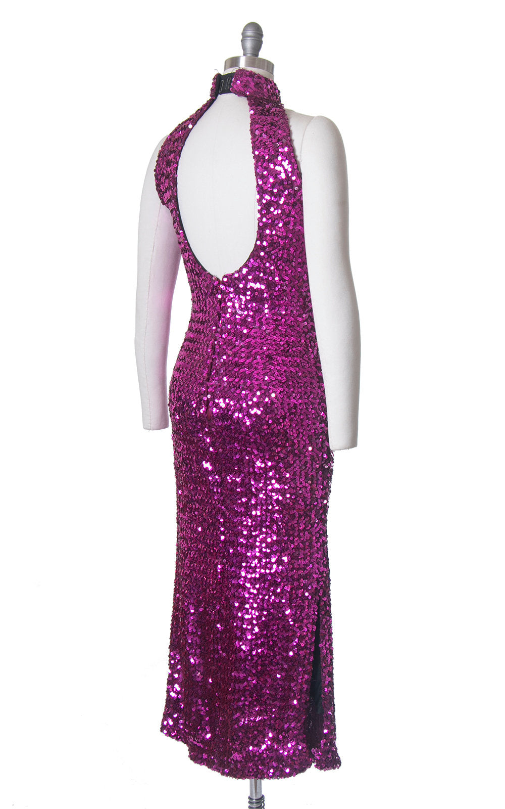 Vintage 1980s Dress | 80s Sequin Sparkly Purple Pink Halter Open Back Full Length Burlesque Holiday Party Dress (small/medium)