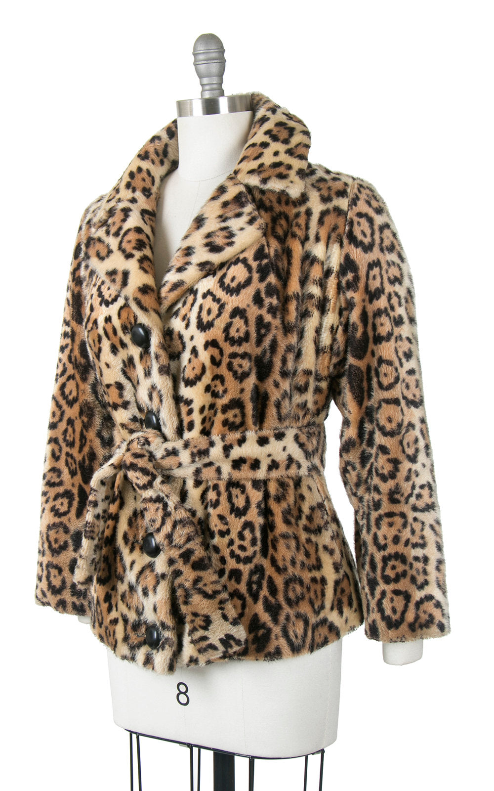 Vintage 1960s Coat | 60s Leopard Print Faux Fur Belted Animal Print Short Winter Jacket (small/medium)