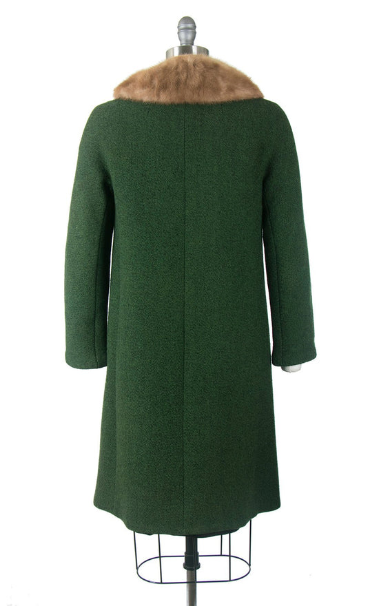 1960s Green Coat with Marmot Fur Trim & Dramatic Collar main image 0