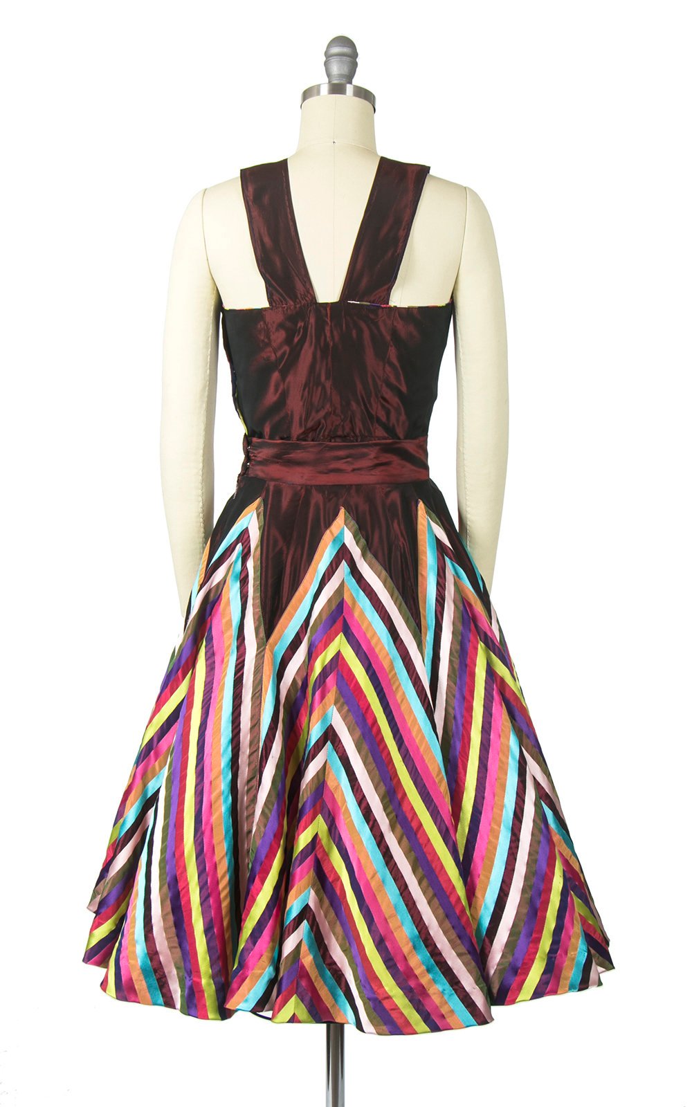 Vintage 1950s Dress Set | 50s Rainbow Chevron Striped Taffeta Circle Skirt Sleeveless Top Holiday Party Dress (small)