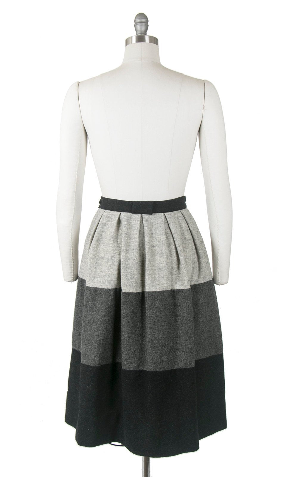 Vintage 1950s Skirt | 50s Grey Wool Ombré Color Block Striped Gradient Pleated Full Swing Skirt (small)