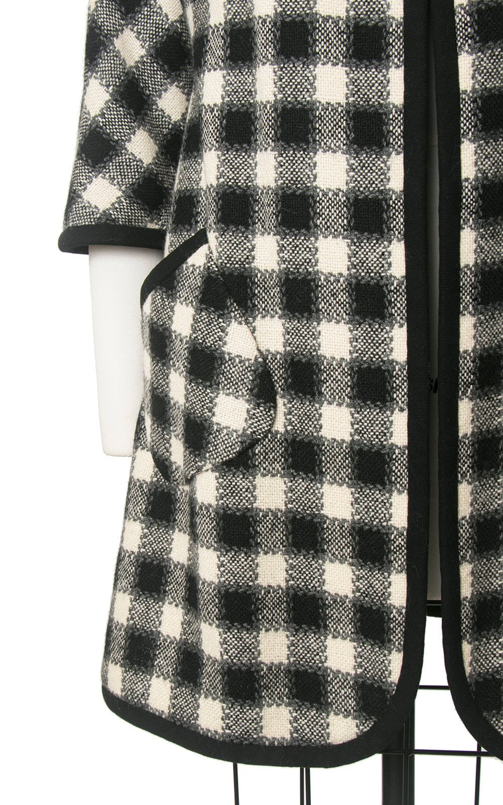 Vintage 1960s Swing Coat | 60s Checkered Wool Jacket Checked Black White Overcoat (small/medium)
