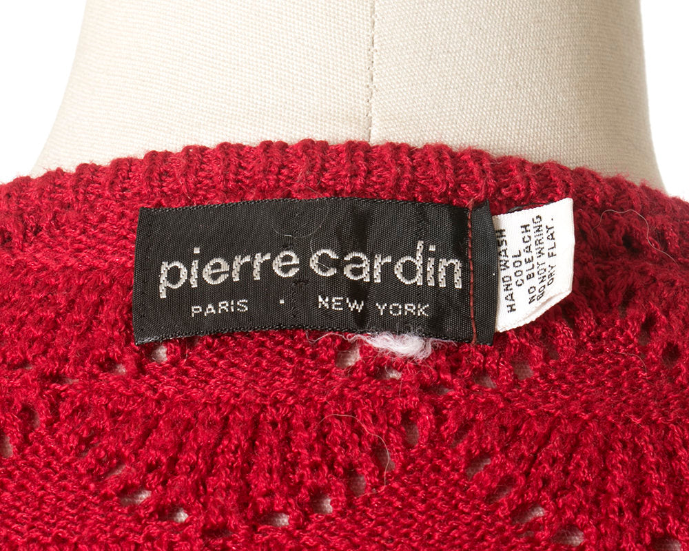 Vintage 1980s Cardigan | 80s PIERRE CARDIN Red Open Knit Tassel Bow Ties Sweater Top (small/medium)