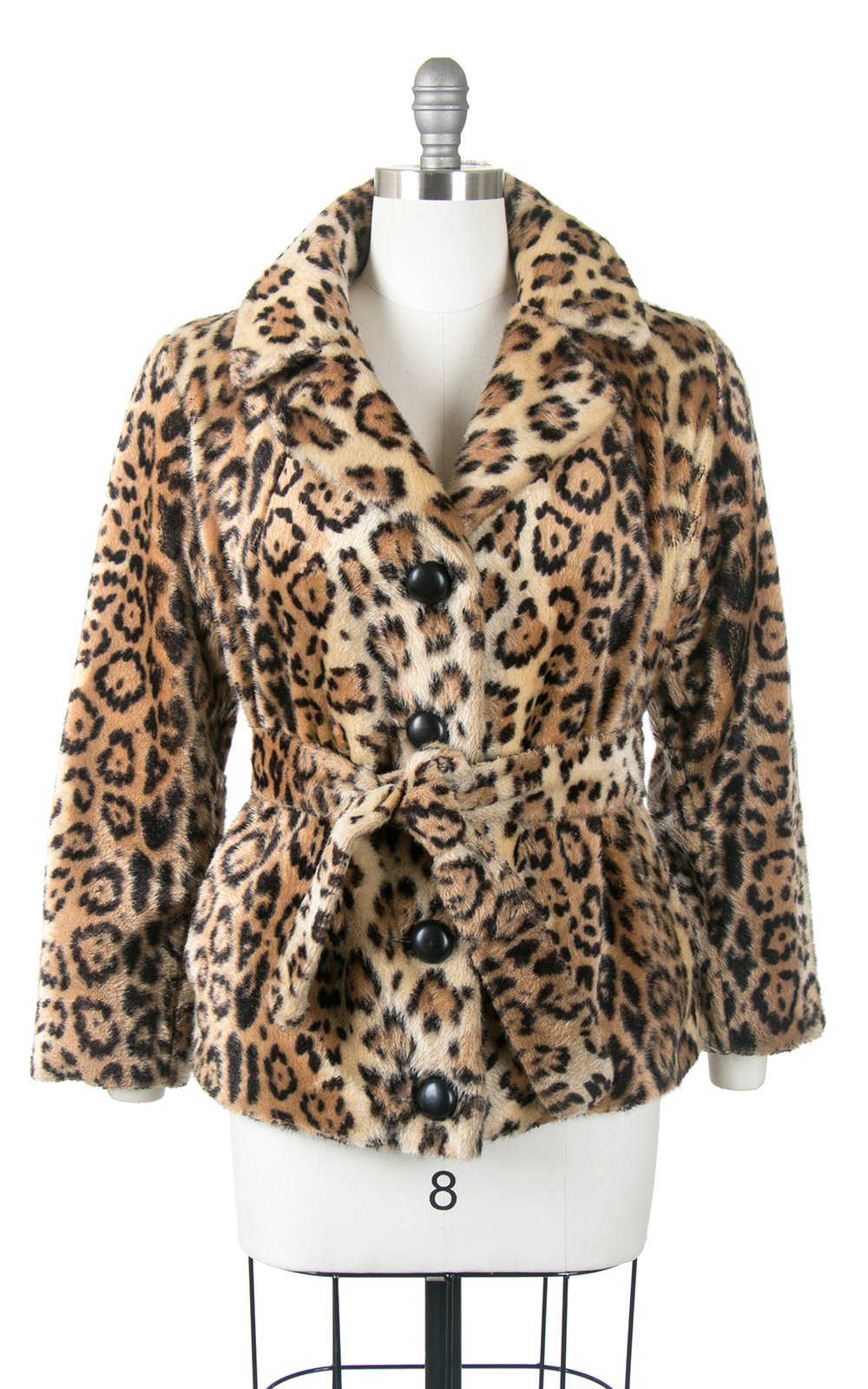 Vintage 1960s Coat | 60s Leopard Print Faux Fur Belted Animal Print Short Winter Jacket (small/medium)