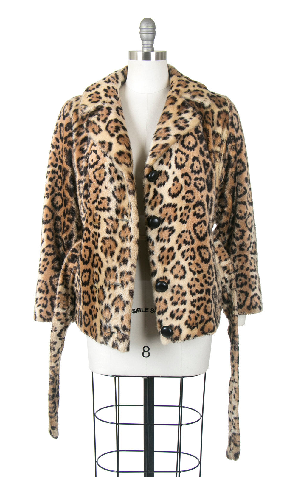 Vintage 1960s Coat | 60s Leopard Print Faux Fur Belted Animal Print Short Winter Jacket (small/medium)