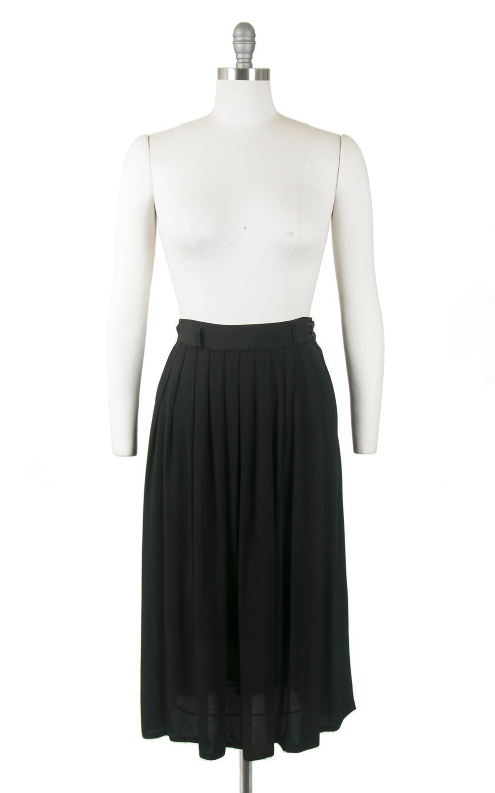 Vintage 1940s Skirt | 40s Black Cold Rayon Pleated Full Swing Skirt (small/medium)
