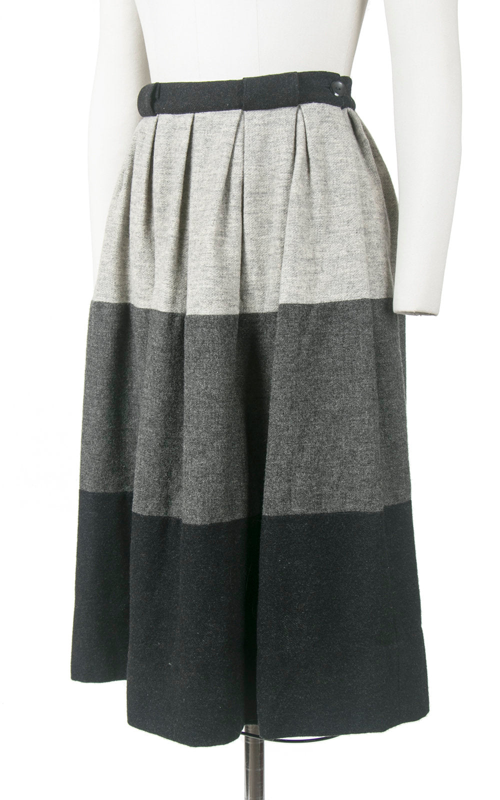 Vintage 1950s Skirt | 50s Grey Wool Ombré Color Block Striped Gradient Pleated Full Swing Skirt (small)